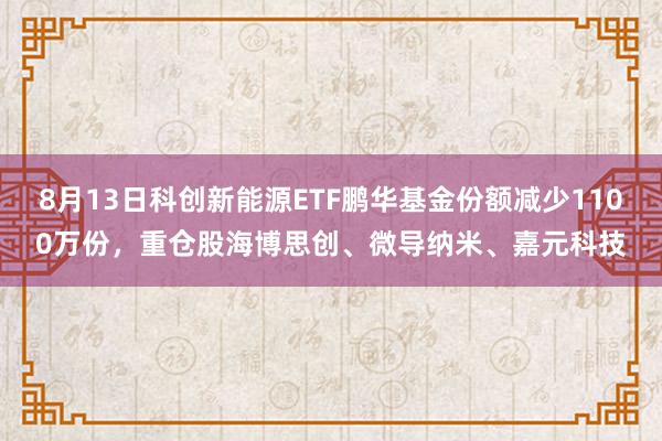 8月13日科创新能源ETF鹏华基金份额减少1100万份，重仓股海博思创、微导纳米、嘉元科技