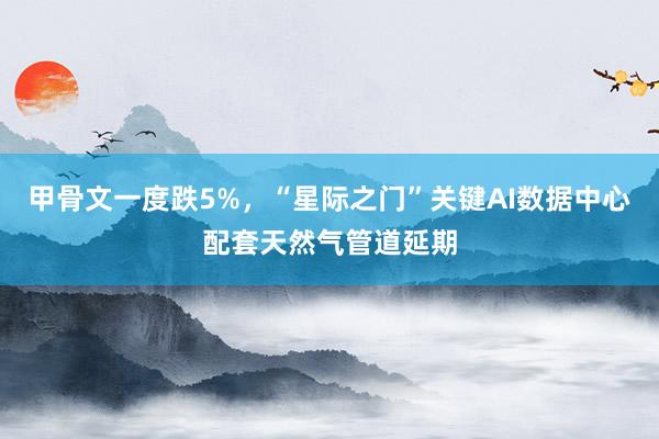 甲骨文一度跌5%，“星际之门”关键AI数据中心配套天然气管道延期