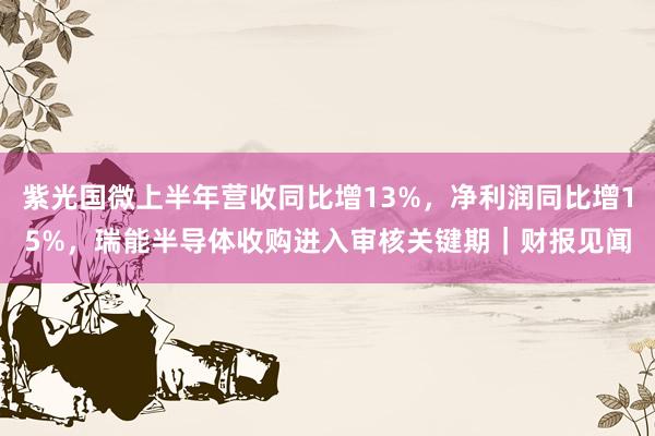 紫光国微上半年营收同比增13%，净利润同比增15%，瑞能半导体收购进入审核关键期｜财报见闻