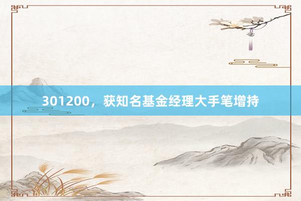 301200，获知名基金经理大手笔增持