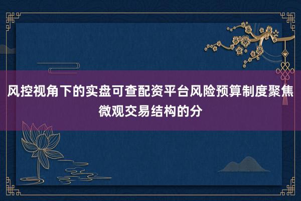 风控视角下的实盘可查配资平台风险预算制度聚焦微观交易结构的分