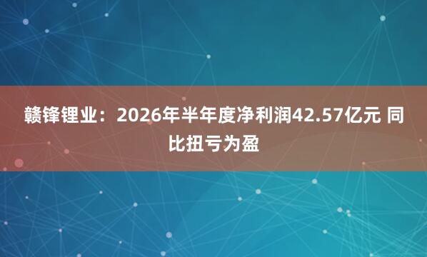 赣锋锂业：2026年半年度净利润42.57亿元 同比扭亏为盈