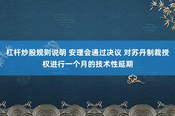 杠杆炒股规则说明 安理会通过决议 对苏丹制裁授权进行一个月的技术性延期
