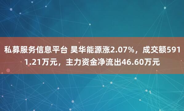 私募服务信息平台 昊华能源涨2.07%，成交额5911.21万元，主力资金净流出46.60万元