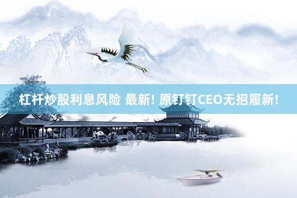 杠杆炒股利息风险 最新! 原钉钉CEO无招履新!