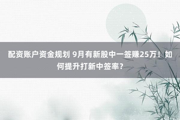 配资账户资金规划 9月有新股中一签赚25万！如何提升打新中签率？